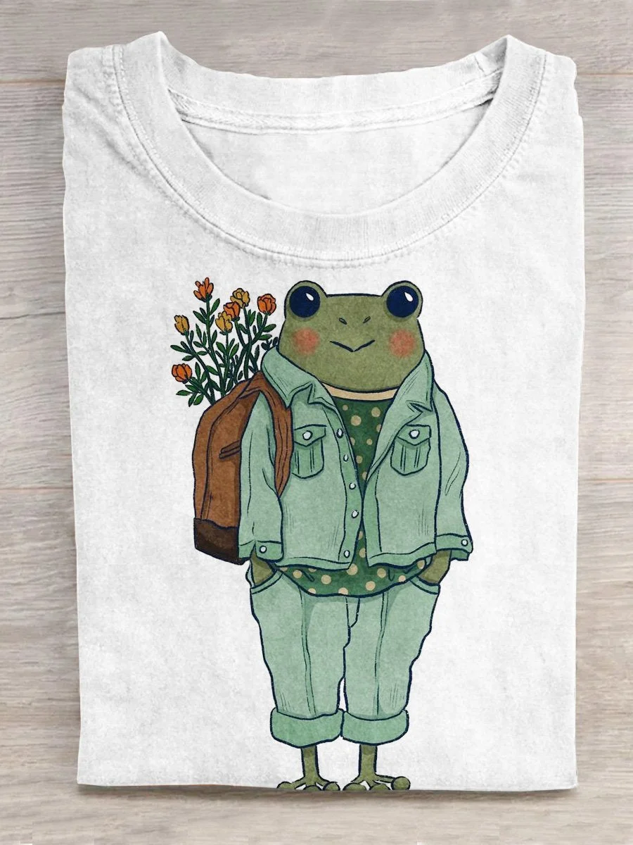 Funny Frog Art Pattern Print Casual T-shirt