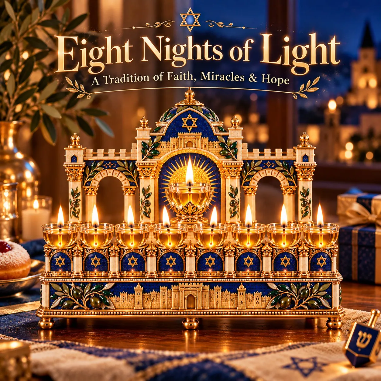 Hanukkah 8 night temple light centerpiece