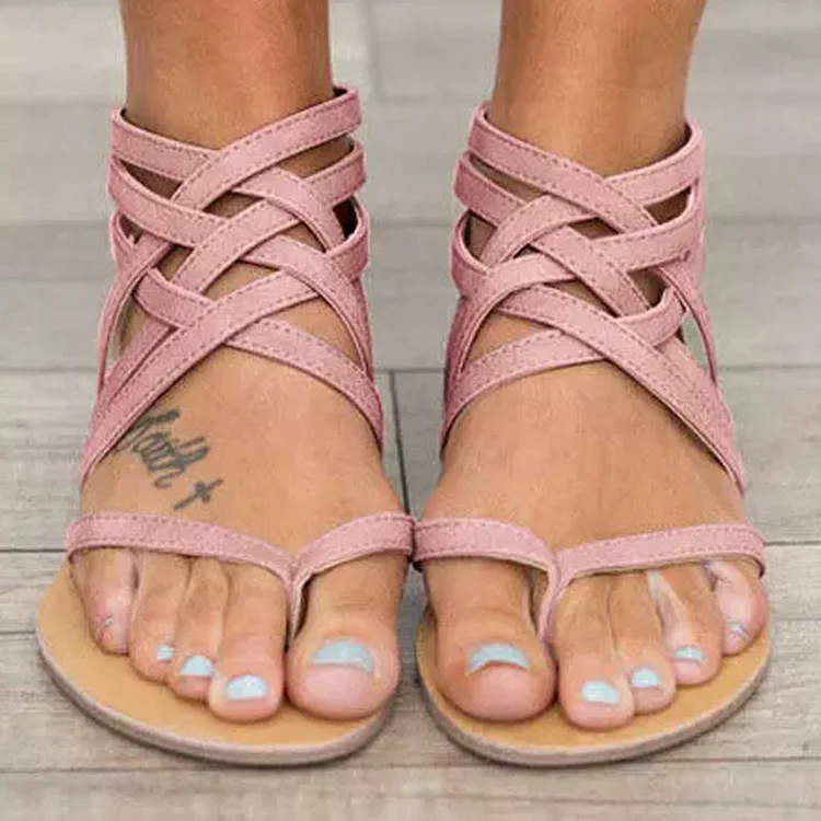 Summer Cross-Tied Zipper Flat Sandals Radinnoo.com