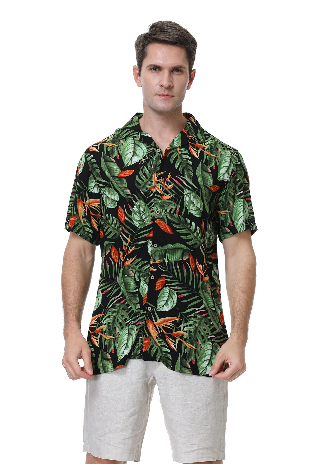 Beachcomber Black Hawaiian Cotton Aloha Sport Shirt