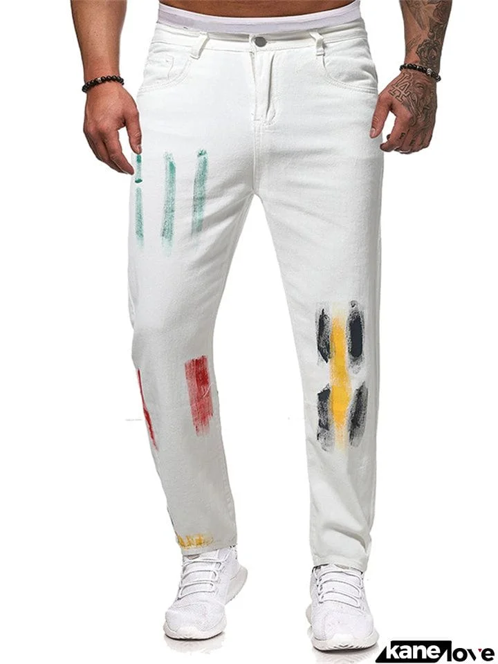 Men's Street Colorful Graffiti Art Fashion Youth Mid Waist Jeans