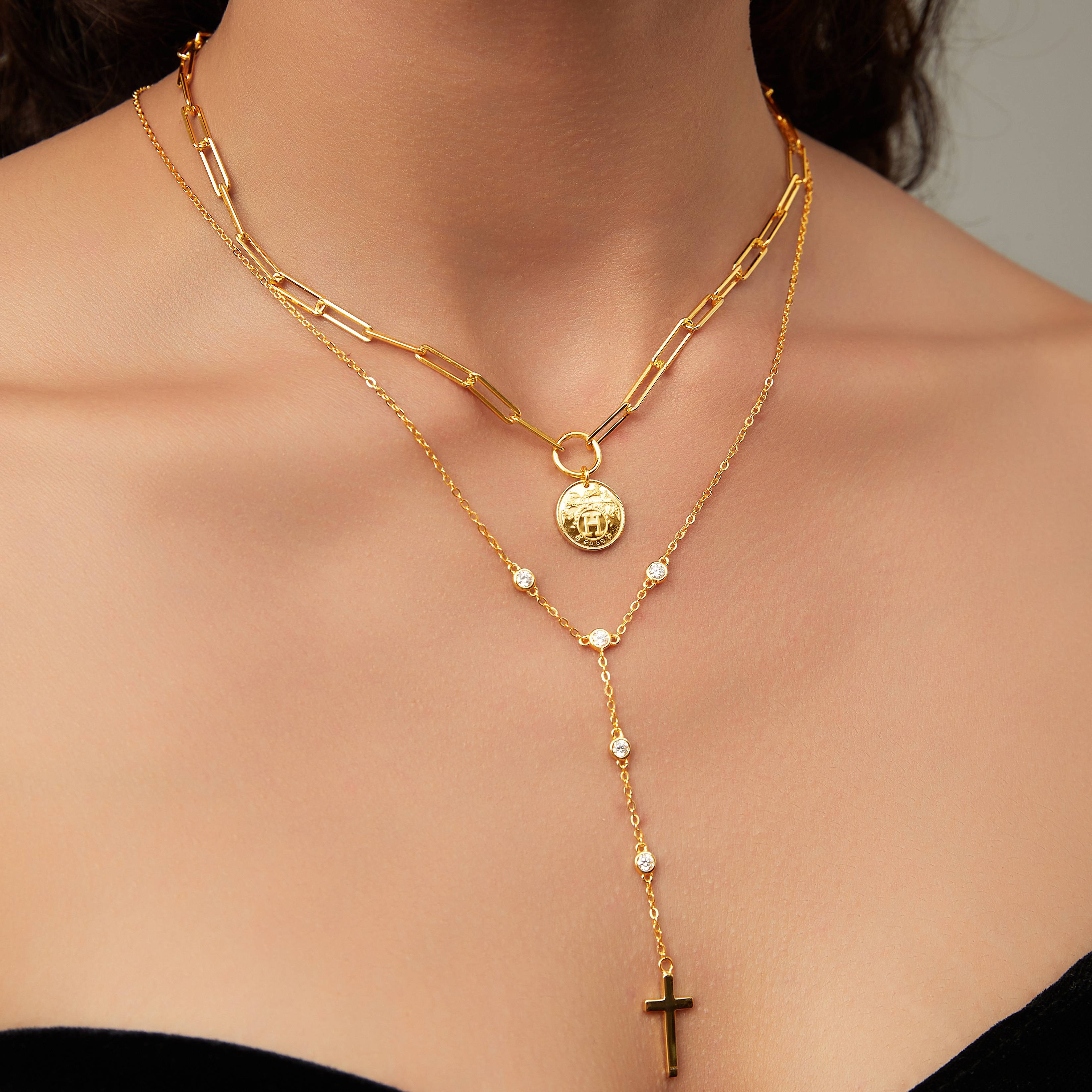 Cross Moissanite Chain Necklace Bundle