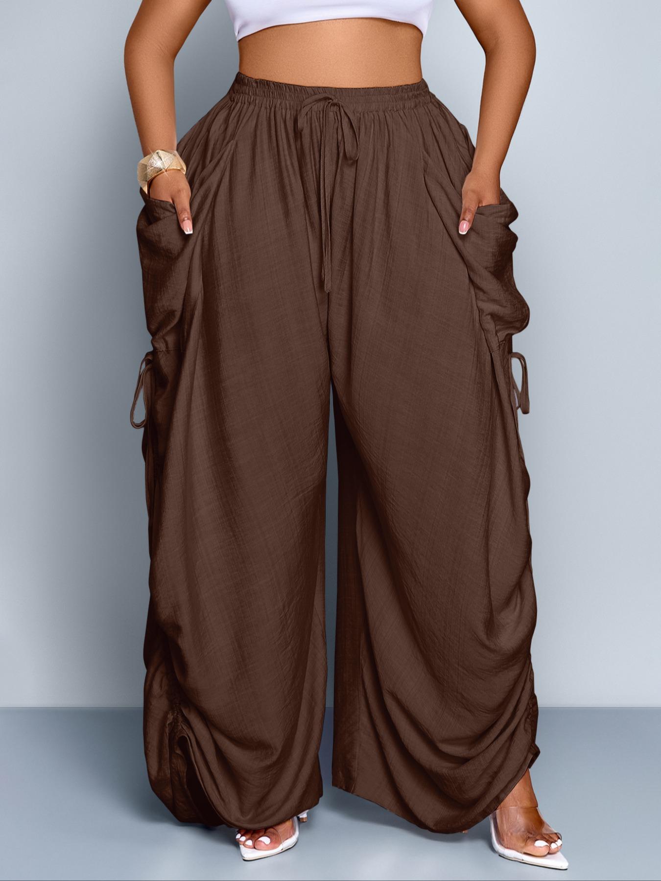 Women's Casual Loose-Fit Wide Leg High Waist Pants, All-Season Woven Fabric, Long Plain Design, Daily Commute & Vacation Wear Women's Casual Loose-Fit Wide Leg High Waist Pants, All-Season Woven Fabric, Long Plain Design, Daily Commute & Vacation Wear