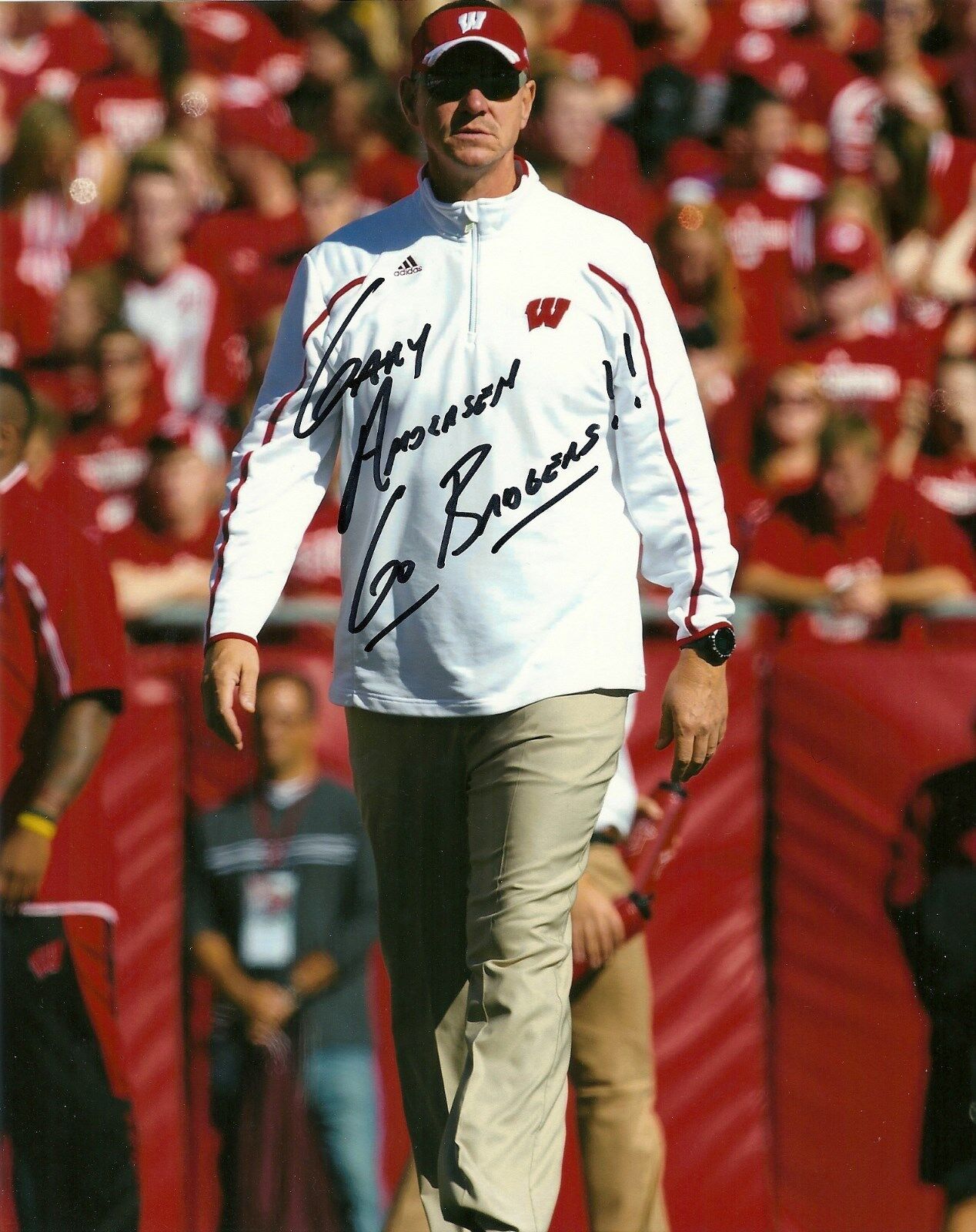 GARY ANDERSEN HAND SIGNED WISCONSIN BADGERS 8X10 Photo Poster painting W/COA + INSCRIPTION