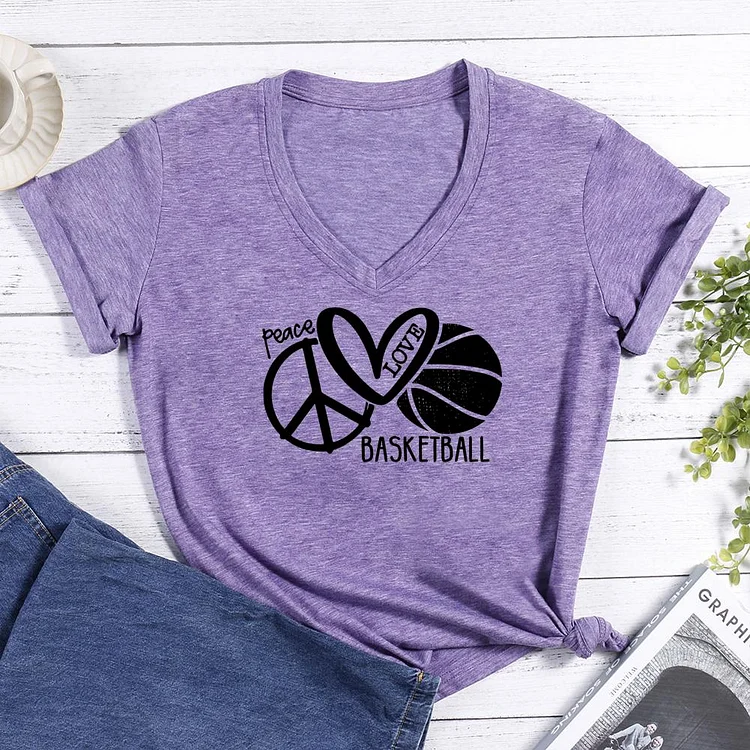 Peace love basketball V-neck T Shirt-Annaletters