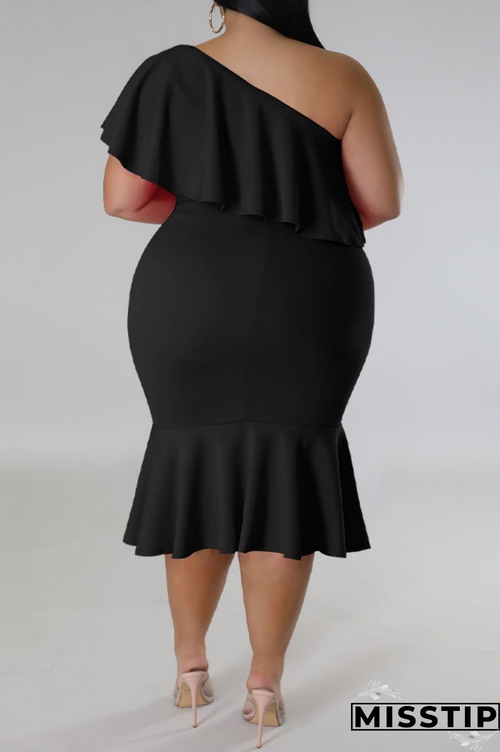 Green Casual Solid Patchwork Backless Oblique Collar Plus Size Dresses