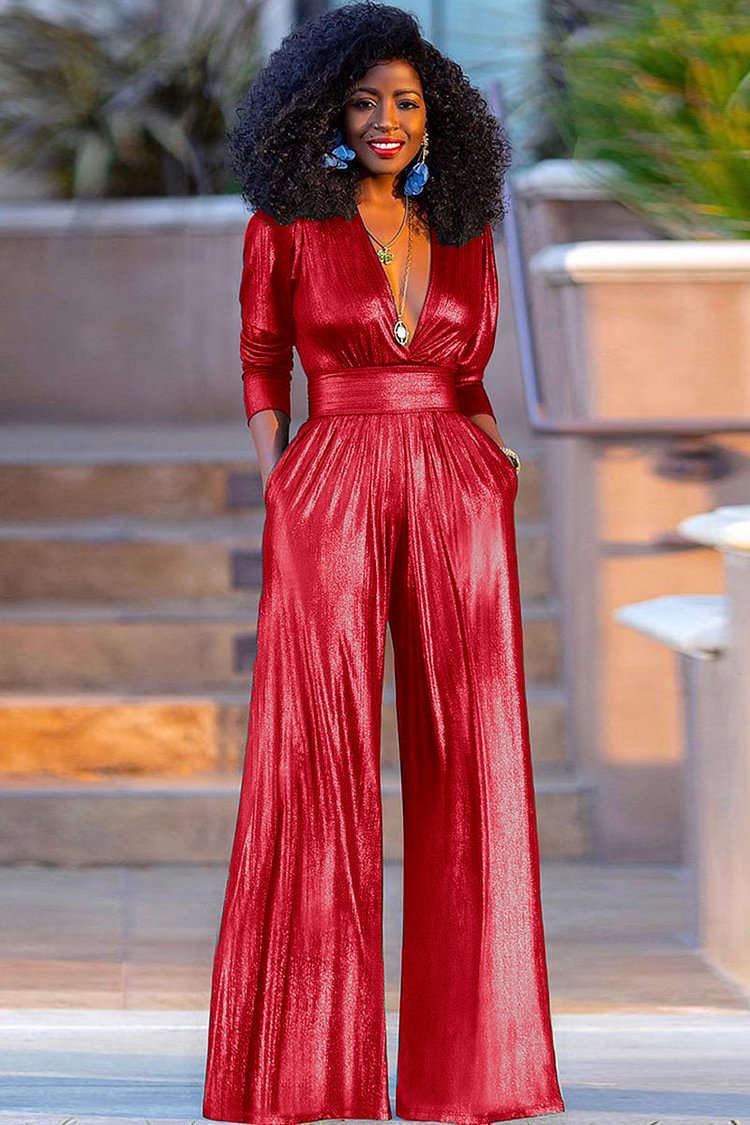 Reflective Half Sleeve Party Wide Leg Jumpsuit