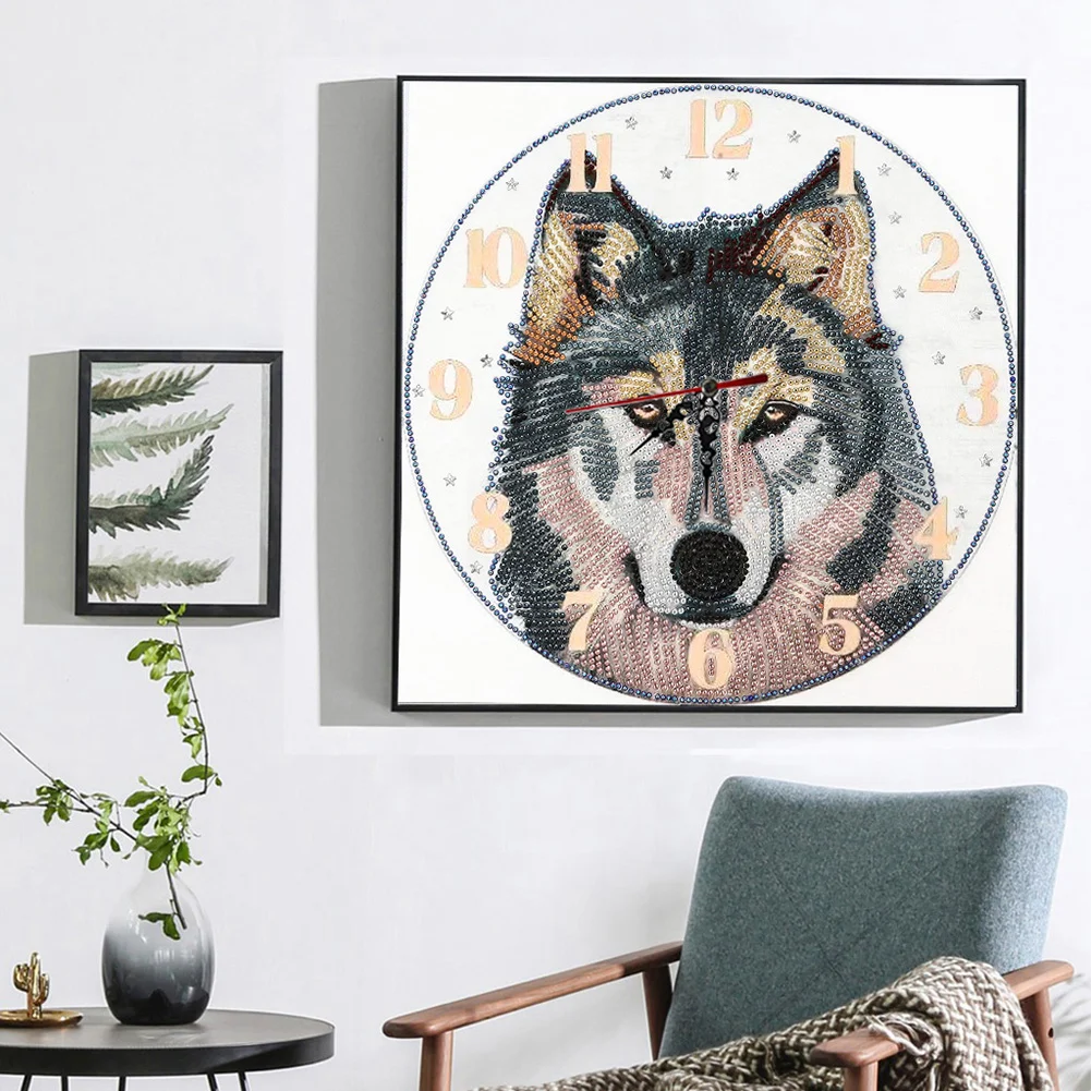 DIY Crystal Rhinestone Diamond Painting Wolf Clock(35*35cm)