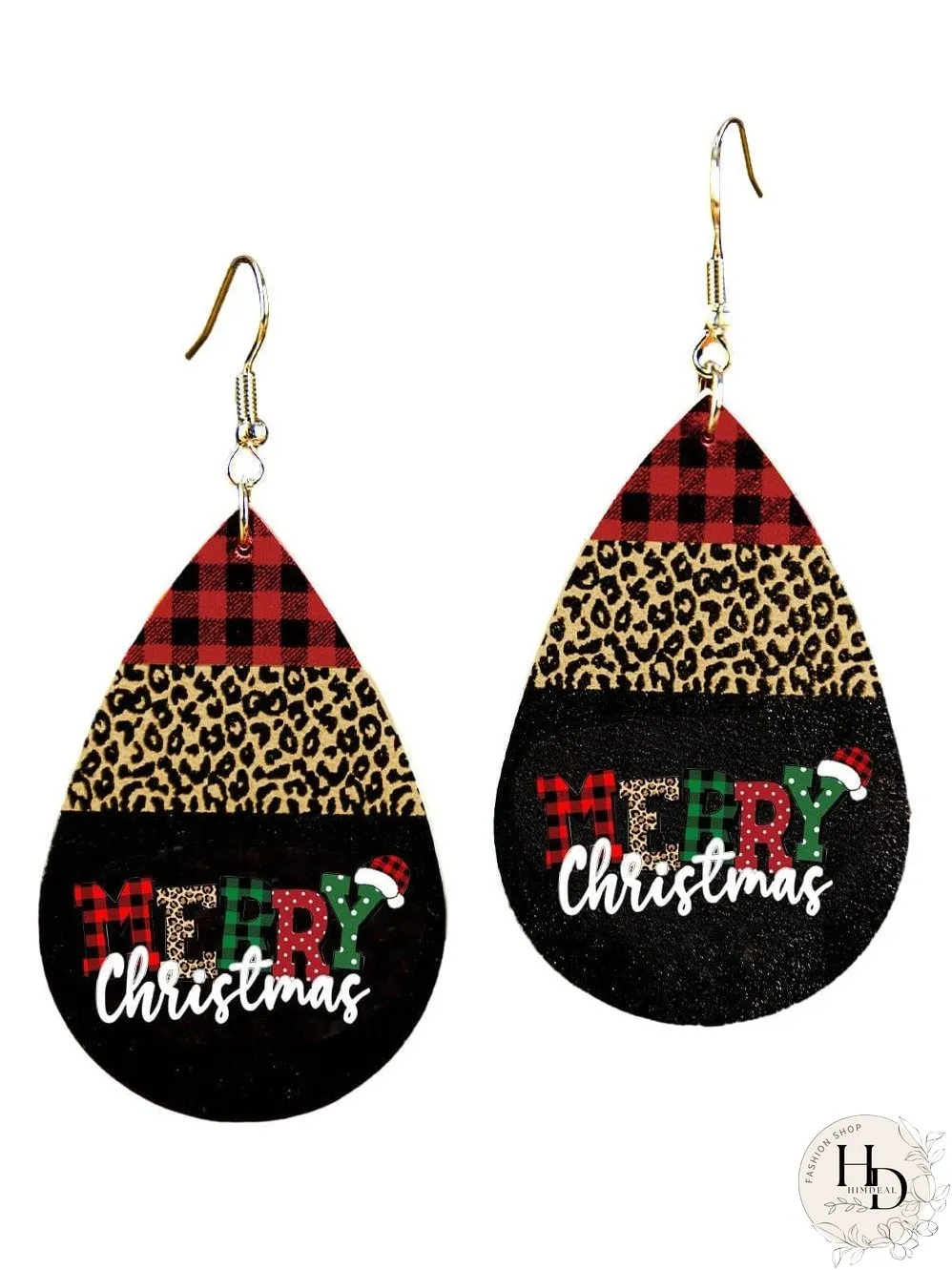 Leopard Print Black Christmas Drop Earrings