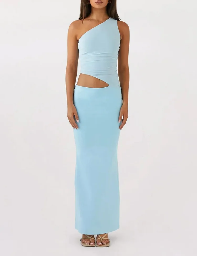 Solid Color Cutout Off-shoulder Dress