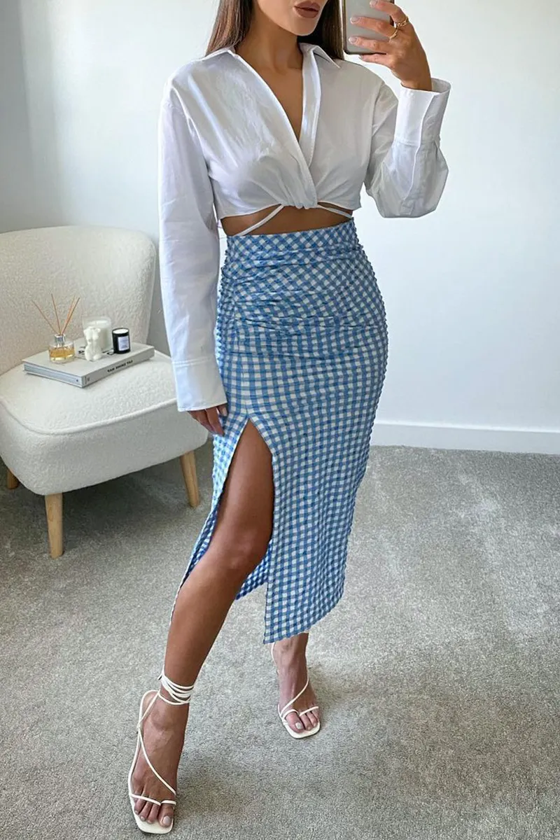 Casual Plaid Split Joint Straight Straight Full Print Bottoms