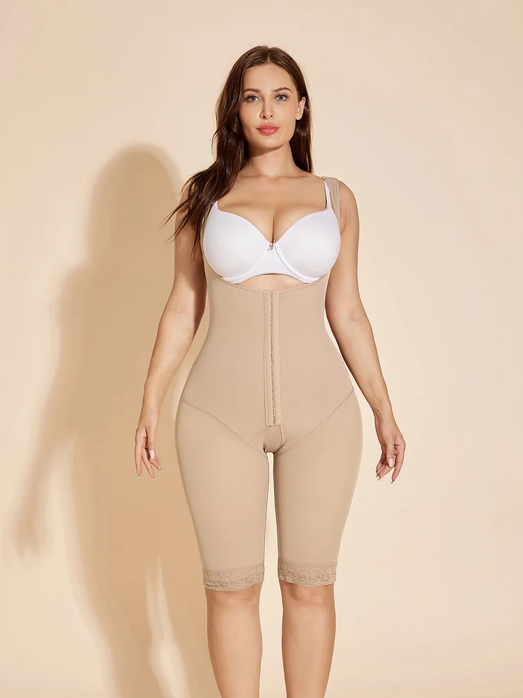 Women's Open Bust Bodysuit Tummy Control Shapewear - Tan