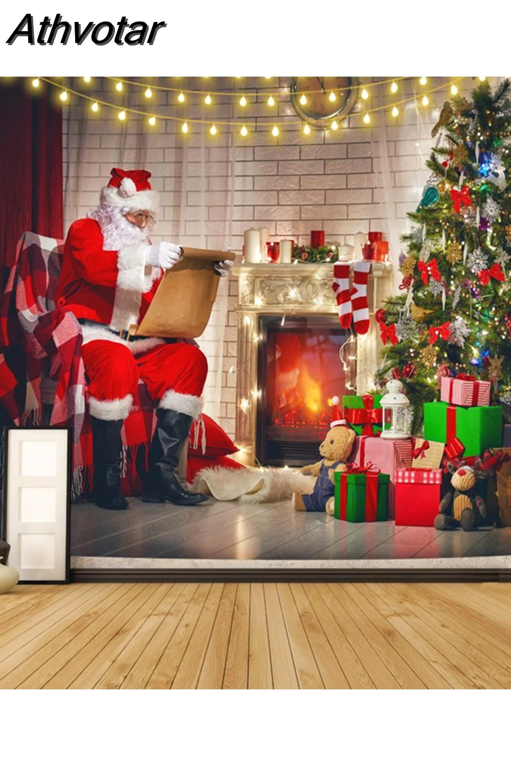 Athvotar Happy New Year Tapestry Christmas Fireplace Wall Hanging Cloth Home Background Bedroom Bedside Decorative Xmas Tree Tapiz