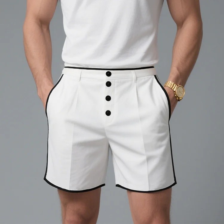 Okaywear Slant Pocket Contrast Binding Button Shorts 