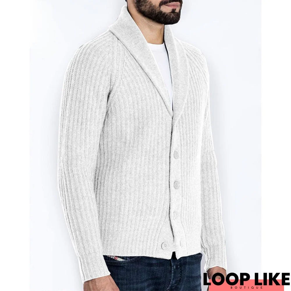 Suit Collar Solid Color Men's Knitted Sweater