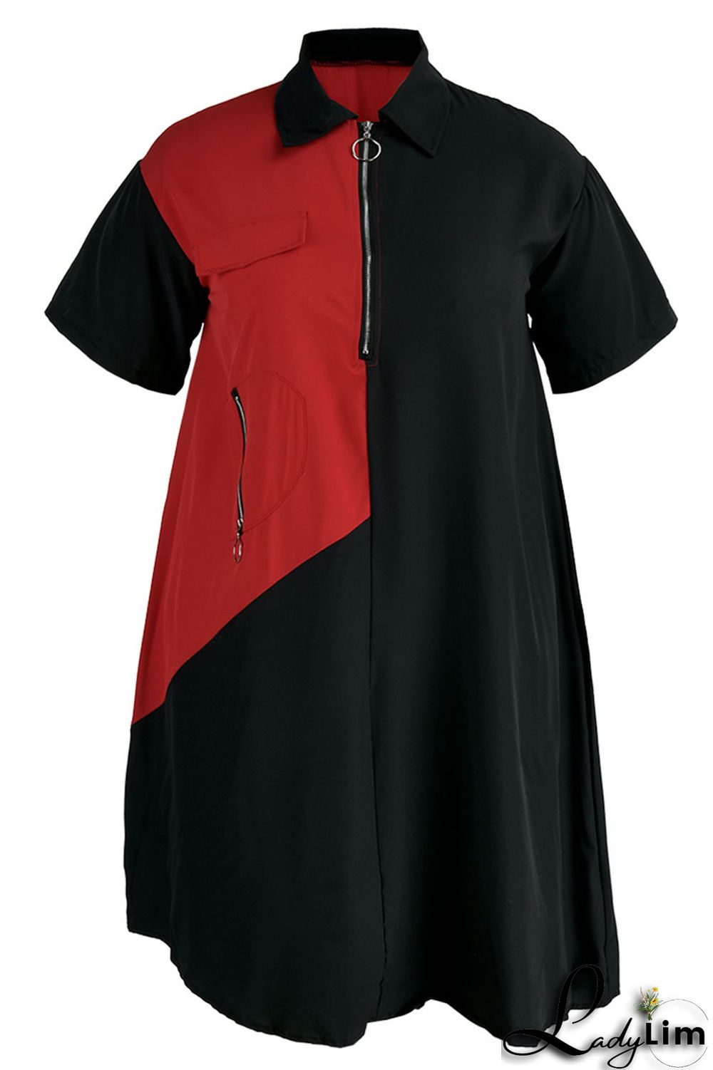 Light Blue Casual Solid Patchwork Zipper Collar Straight Plus Size Dresses