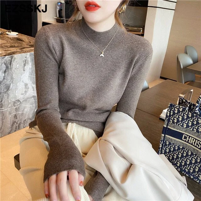 Loose  halfneck Sweater Pullover Women Autumn winter Casual long Sleeve basic plus size Sweater For women Female knit top