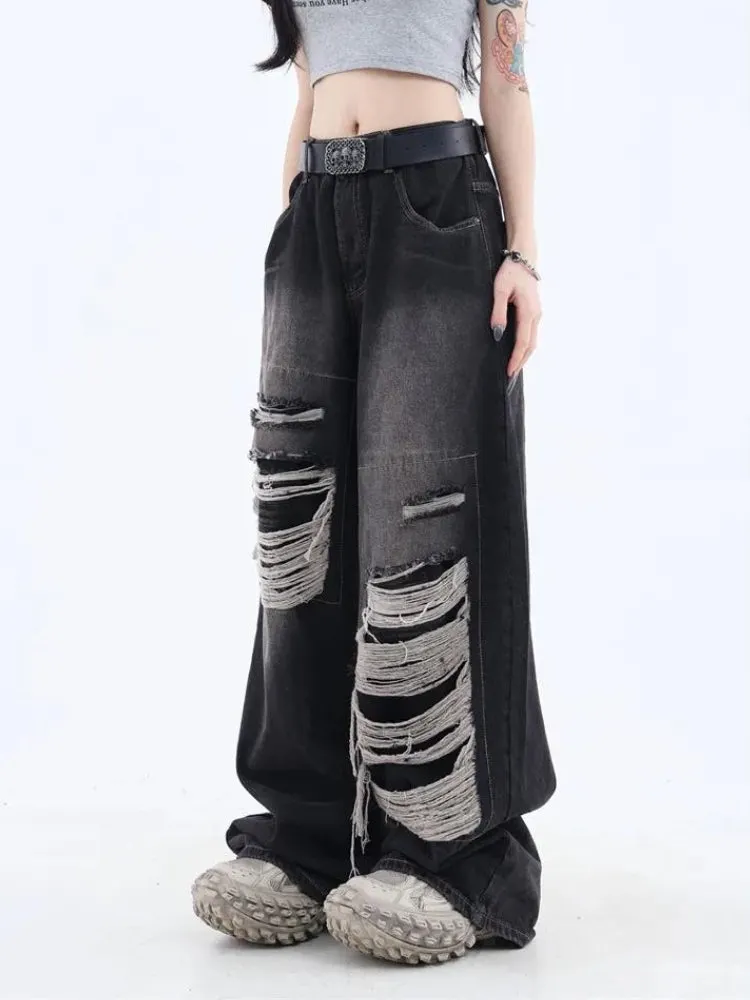 Brownm Dark Wash Distressed Jeans