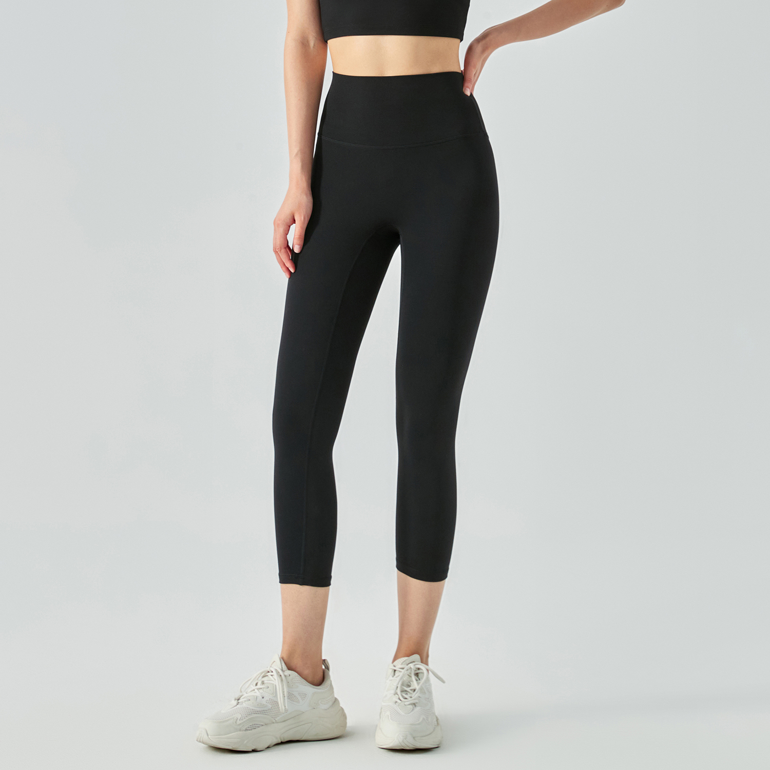 Buy Hergymclothing Black no front seam slim fit freely stretchable fitness squat proof not see through comfy workout sports gym capri online