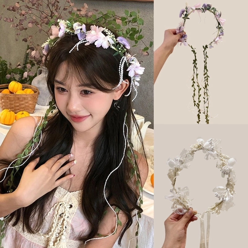 Super Fairy Beauty Children’s Headwear Beautiful Wreath Head Flower Children’s Hair Accessories Mori Girls’ Performance Host Holiday Wristlet Hair Hoop