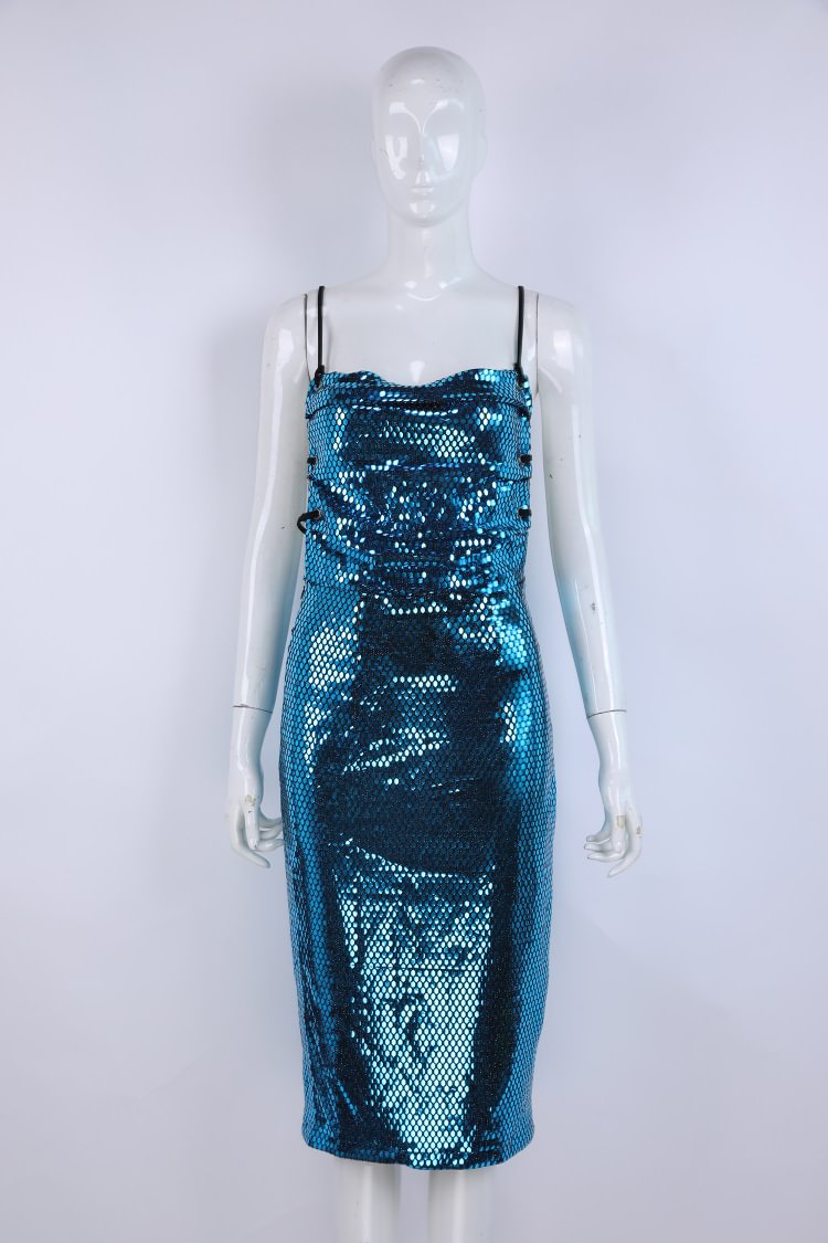 Blue Straps Party Sequin Dress Size M