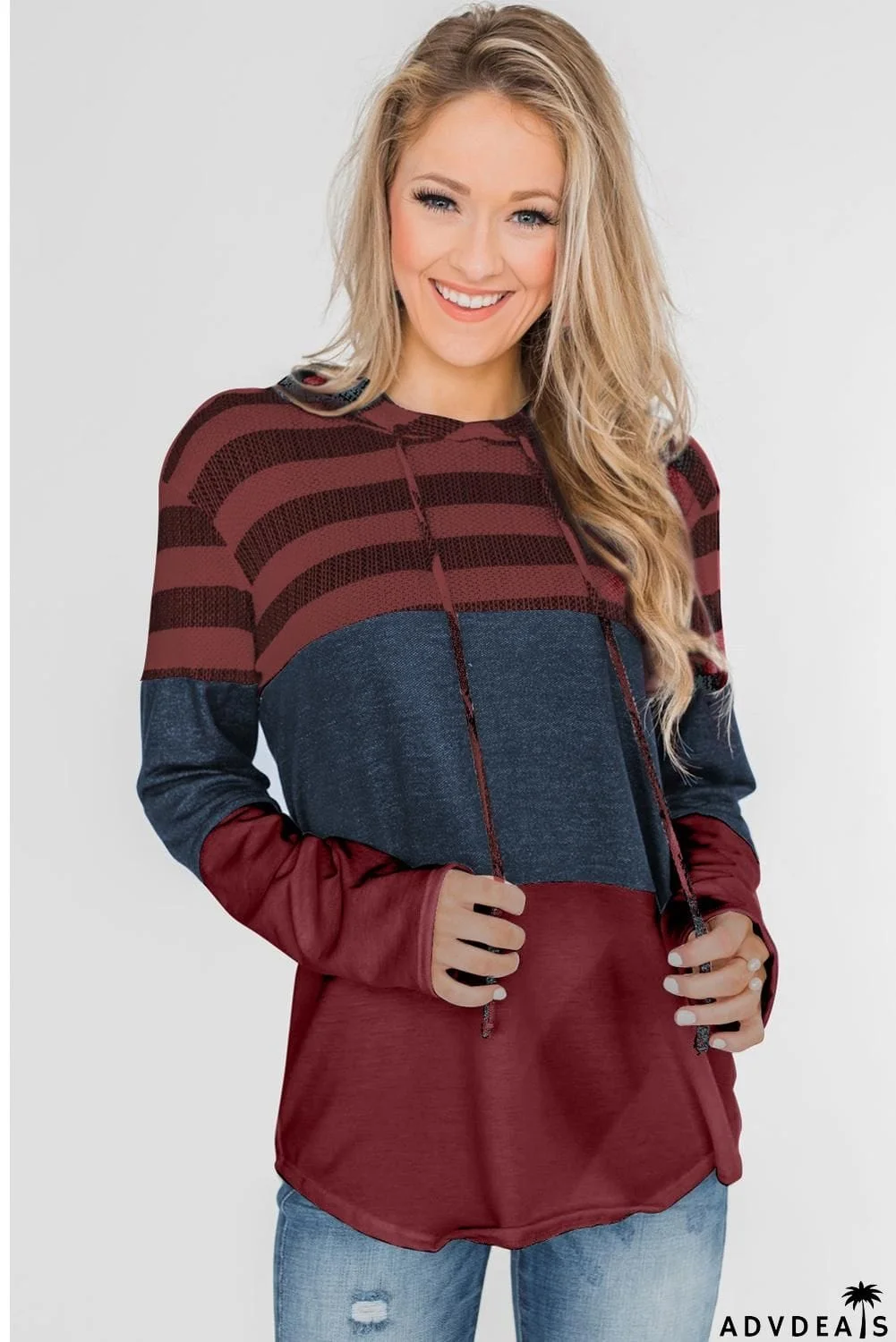 Color Block Drawstring Hoodie