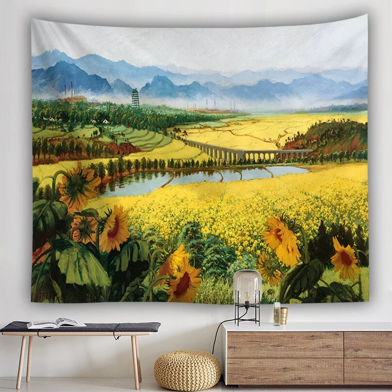 Sunflower Wall Decorative Tapestries Colorful Country Style Hanging Curtain Fabric Multifunctional Cloth for Decor Cloth Craft