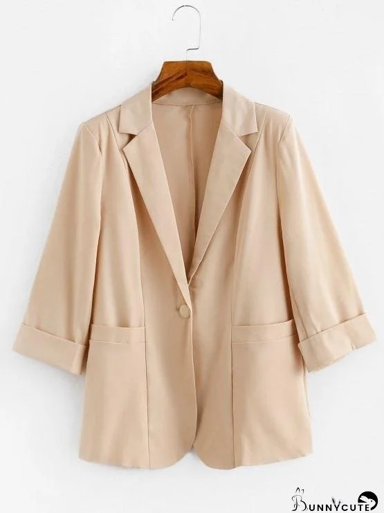 Pocket Cuffed Sleeve One Button Blazer for Women