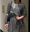 Women's Shiny Sequin Long Sleeve Party Short Dress