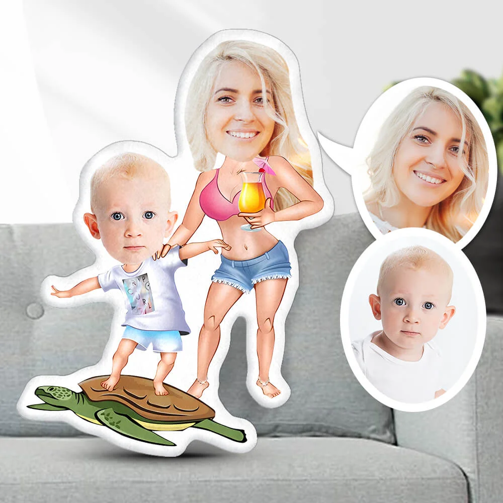 Mother's Day Gift,Custom Photo Face Pillow, Surfing Mommy With Me Photo Face Pillow, Face Picture Pillow Dolls and Gifts For Mother's Day