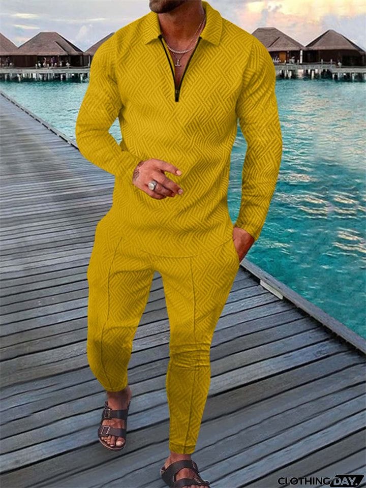 Spring Holiday Men's Lapel Quarter-Zip Pullover Fashion Sets