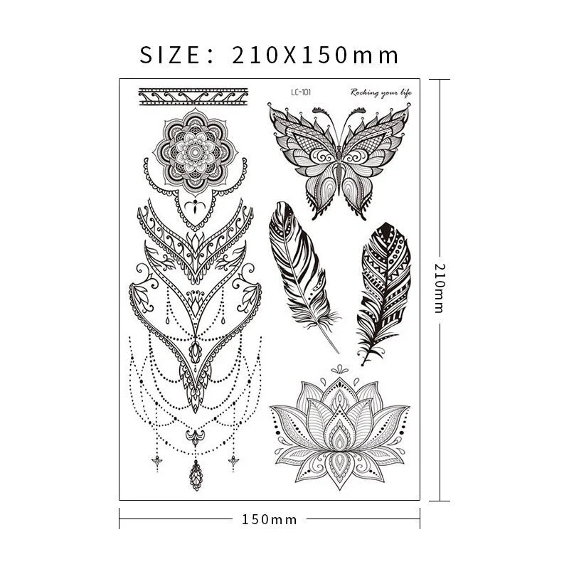 18 Kinds Women Temporary Tattoo Black Mandala Flowers Tattoos Sticker Body Art Waterproof Disposable tatouage temporaire