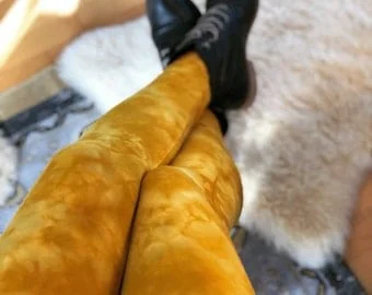 pornhint Pornhint Mustard Tie Dye Legging - Yellow Yoga Pant - Fall Color