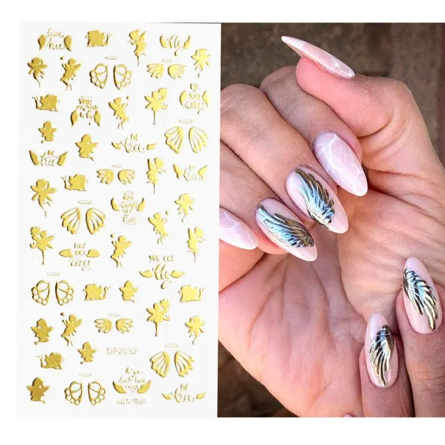 Nail Stickers Embossed 5D Christmas Snow Butterfly Designs Back Glue Nail Decals Decoration Tips For Beauty Salons-Nail Inspo