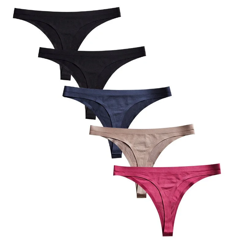 Woman Underwear Seamless Ice Silk Panty Sexy Female T-back Solid Soft G-string Thong for Women New Panties Lingerie 5 Pcs