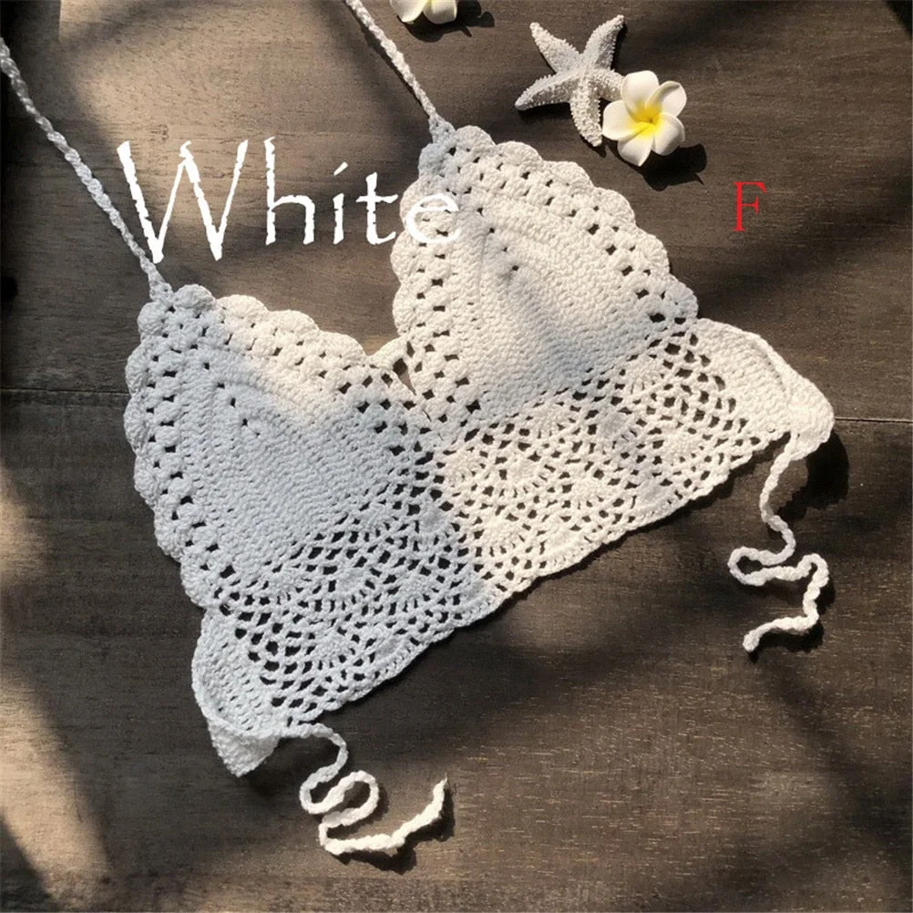 New Knit Crochet Cami Summer Bikini Beach Crop Top Sexy Women Bralette Halter Neck Crop Tops S / M / L / XL HOT