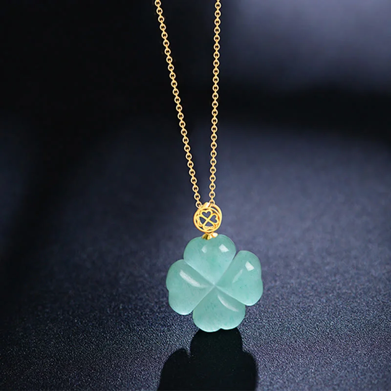 Natural Green Aventurine Four Leaf Clover Luck Necklace Pendant