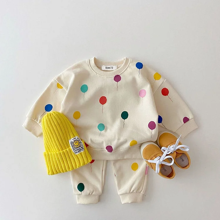 Toddler Boy/Girl Allover Colorful Ballo0n Print Pullover Sweatshirt Set