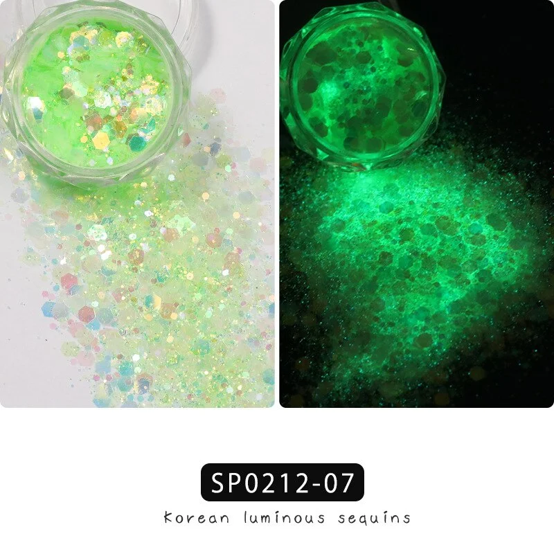 1 Box Luminous Nail Glitter Neon Hexagon Fluorescent Flake Glow in the Dark Sequin Nails Art Decorations Manicure Accessories-Nail Inspo