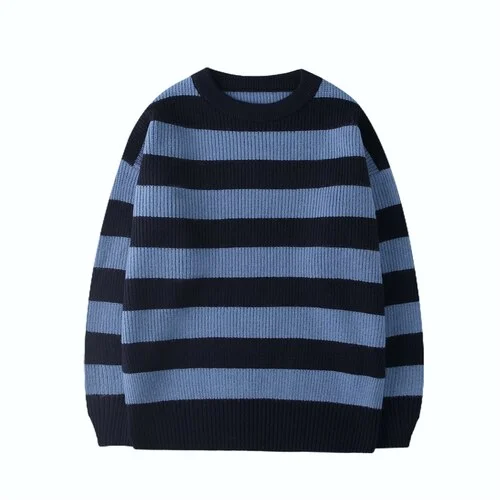 Winter Pullovers Woman Striped Knit Sweater Oversize Casual Jumper Couple Harajuku Sweatshirt Crew Neck Pullover Sueter De Mujer