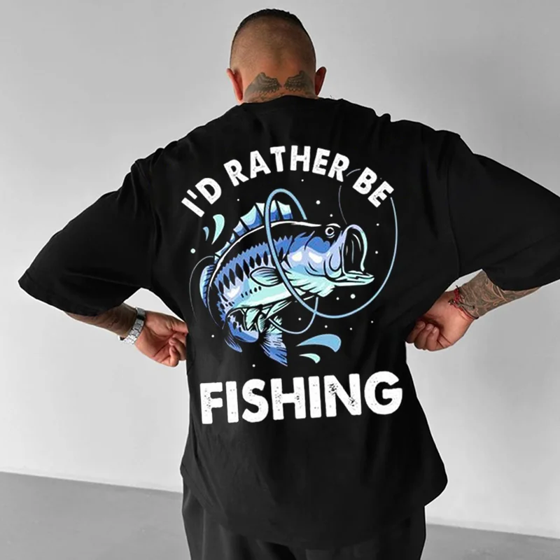 Oversized Fishing Printed Casual T-shirt