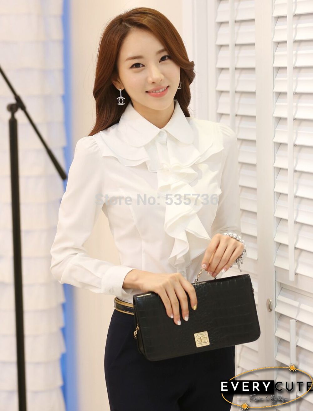 Spring New Arrival Chiffon Long Sleeve Female  Blouse Shirt Fashion Ruffles Ladies White Black Office Blouses Women Clothes 8C81