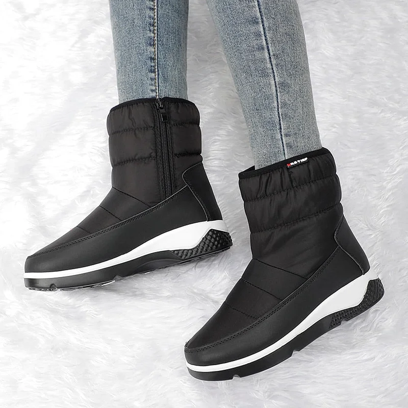 Winter Snow Boots Woman Casual Warm Slip on Plush Shoes Patchwork Ankle Boots Women Fashion Wedges Waterproof Botas Mujer