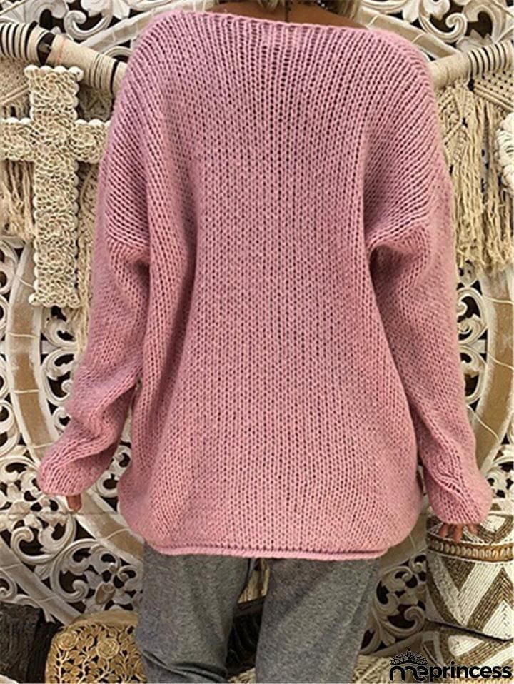 V Neck Asymmetric Long Sleeve Sweaters