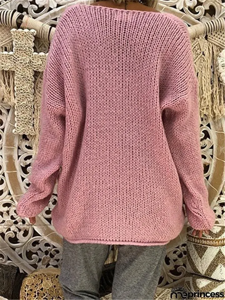 V Neck Asymmetric Long Sleeve Sweaters