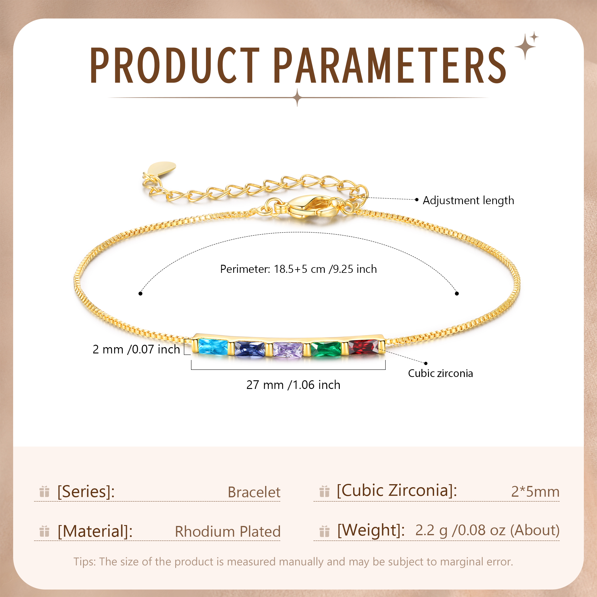 Custom 5 Birthstones Bracelet Gold Adjustable Bracelet Personalised Birthday Gift for Her-Jessemade AU