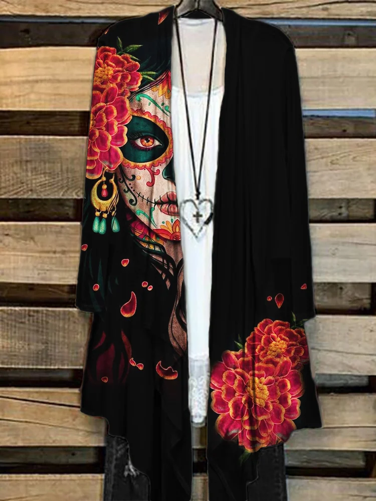 Day of the Dead Floral Art Flowy Cardigan