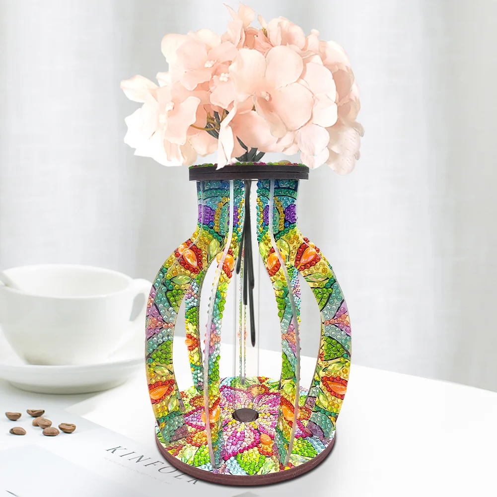 DIY Wood Flower Diamond Painting Flower Vase Ornaments for Home Office Decor