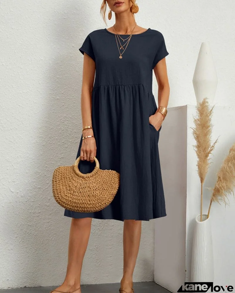 NOVA I  Short Sleeve Cotton And Linen Dress