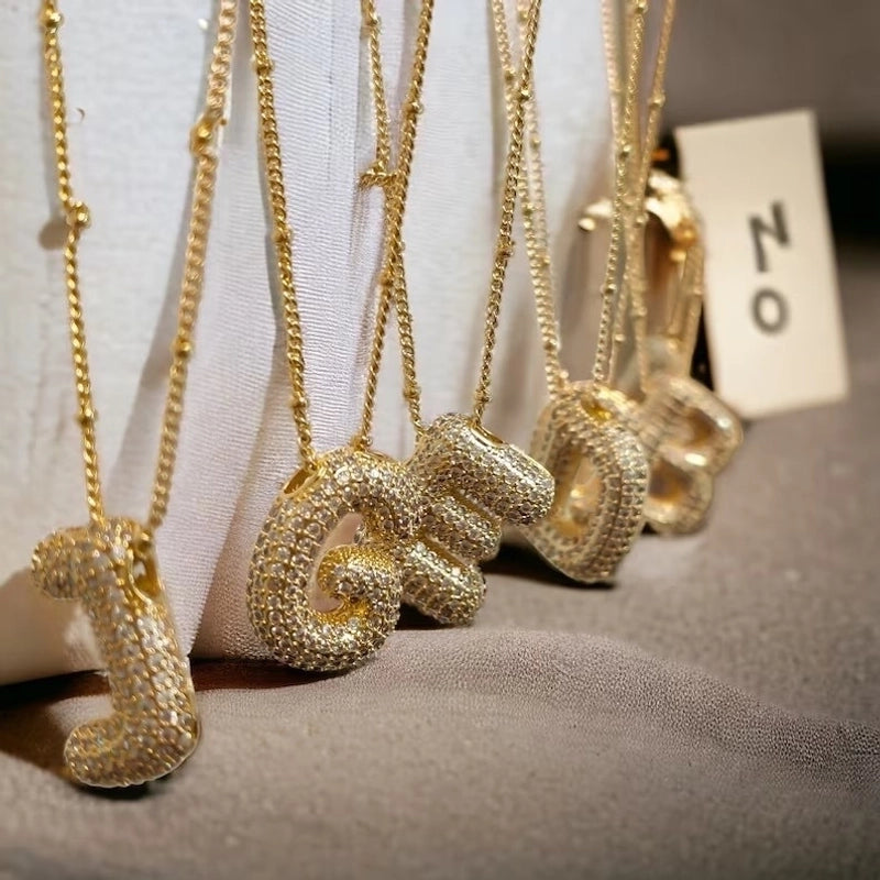 Europe And America  Hot Sale Fashion 26 English Letters Pendant Necklace Copper Micro Inlaid Zircon Balloon Letter Collarbone Necklace Choker Pendant